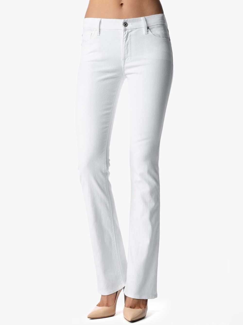 7 For All Mankind Low Rise The Skinny Bootcut Jeans White Long Flare Leg 26 x 35